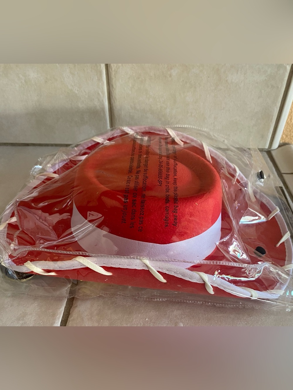 Disney Red Felt Party Cowboy Hat with White Trim